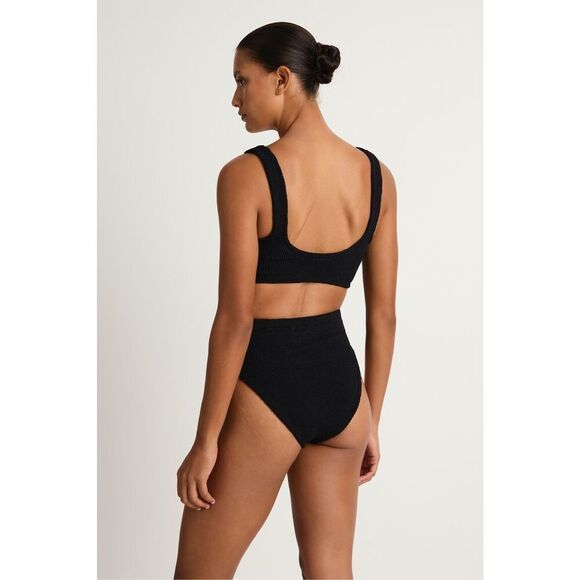 Hunza G Womens Black Crinkle Stretchy Nadine Seersucker Bikini Set One Size NWOT - Picture 2 of 8